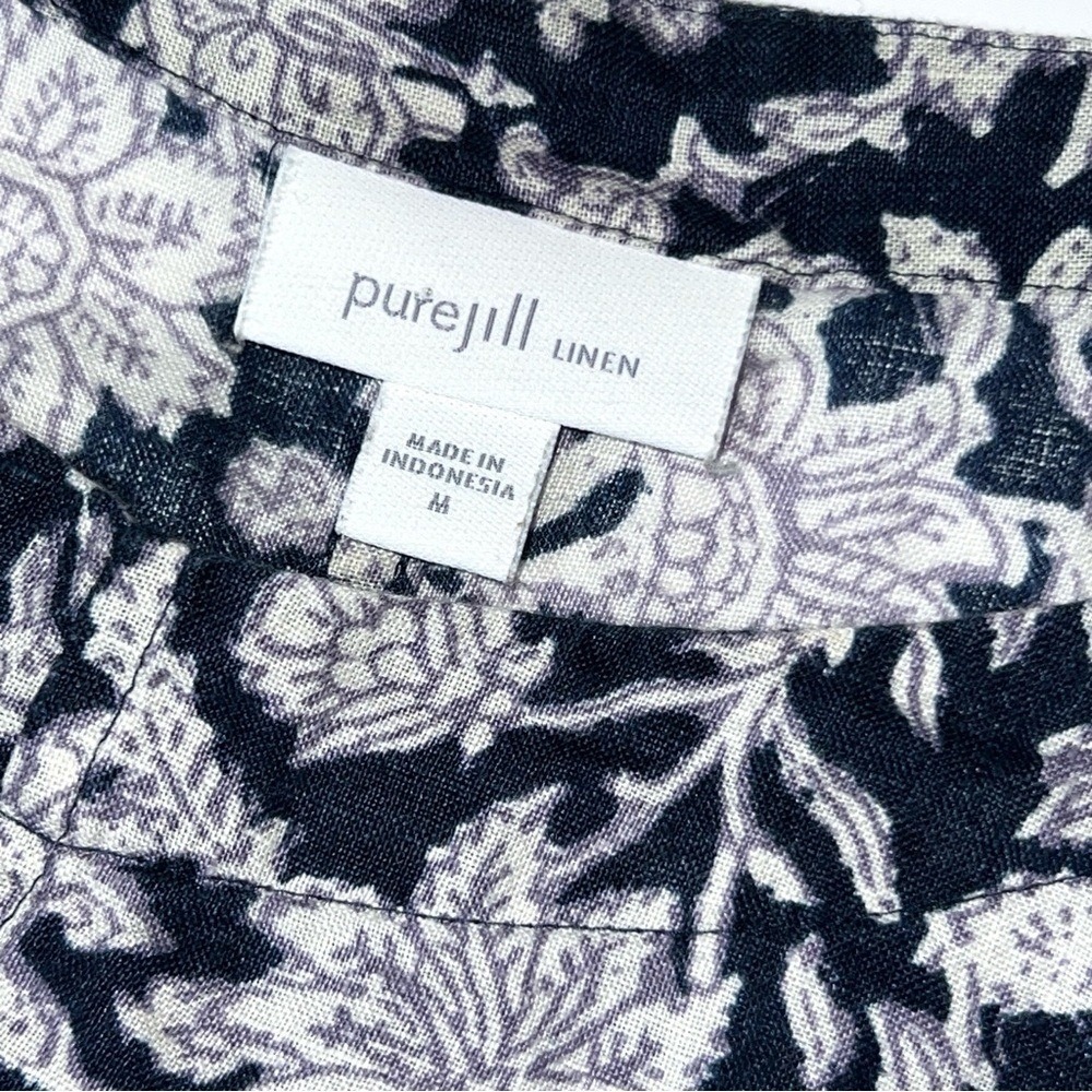 Pure Jill Linen 2 pcs Set Blue Floral Pull On Cuffed Shorts Pockets Top Shirt M - Picture 15 of 16